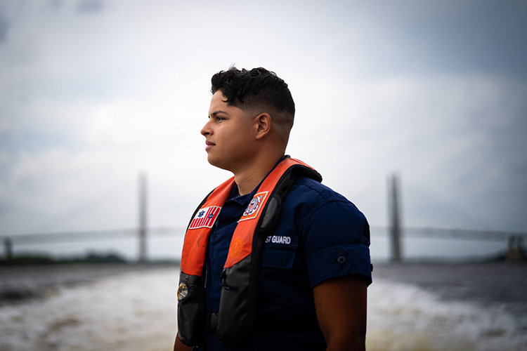 Portrait of a man with coast guard uniform and vest